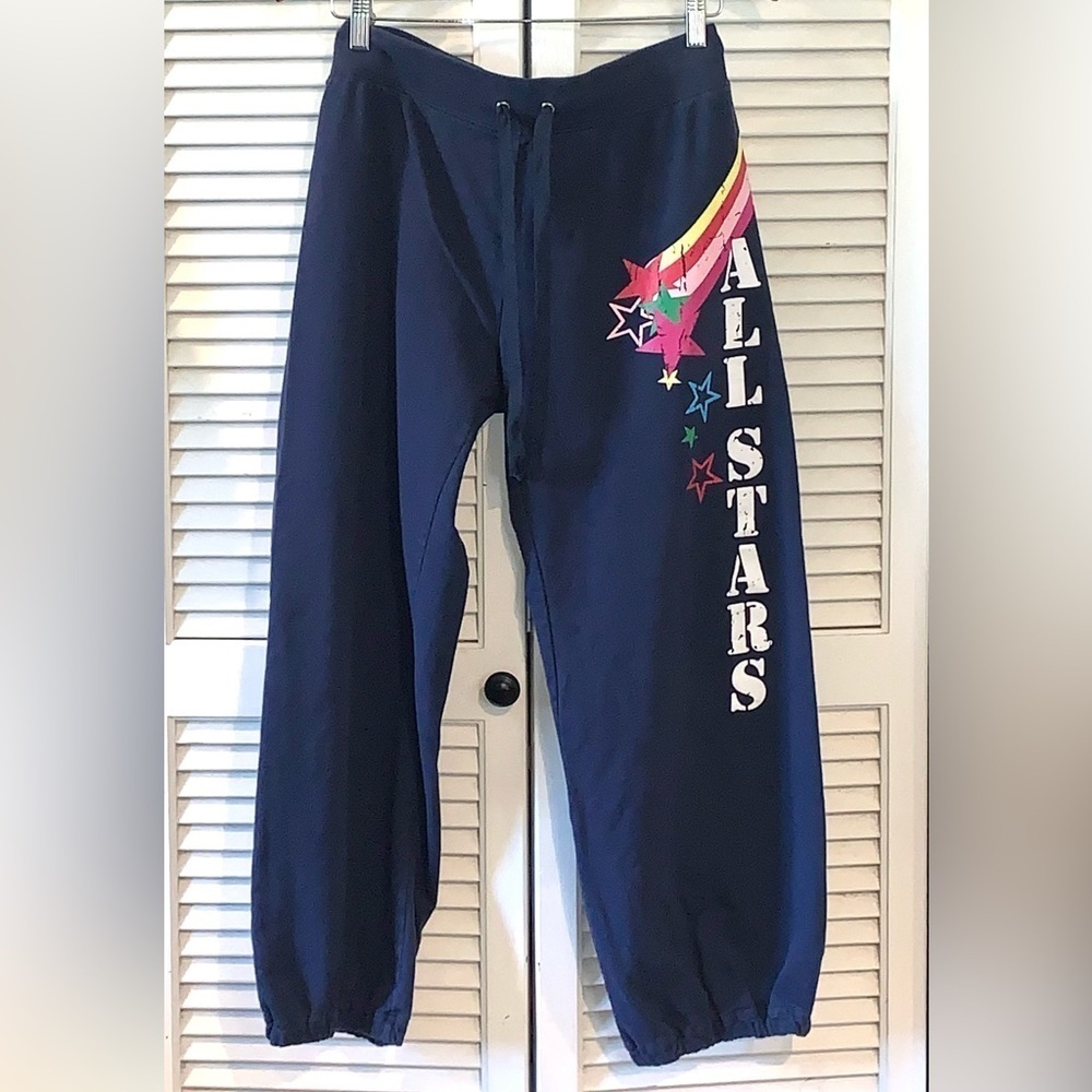 Vintage All Stars Sweatpants with Colorful Star Design Navy Blue